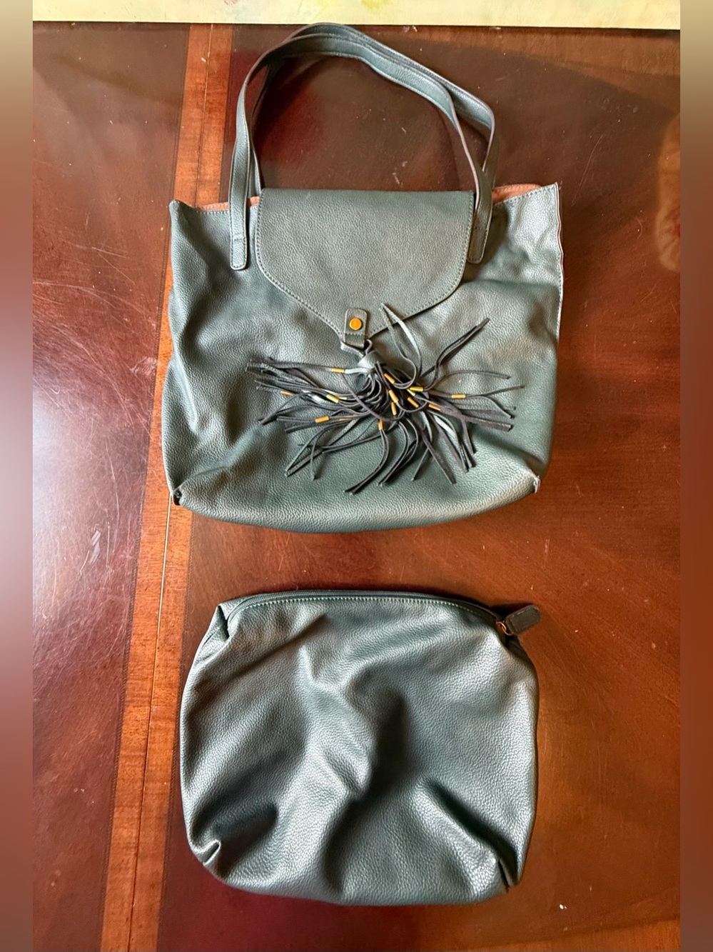 Freepeople Vegan Leather Tassel Bag & Cosmetic Bag Boho Strap Handbag Western